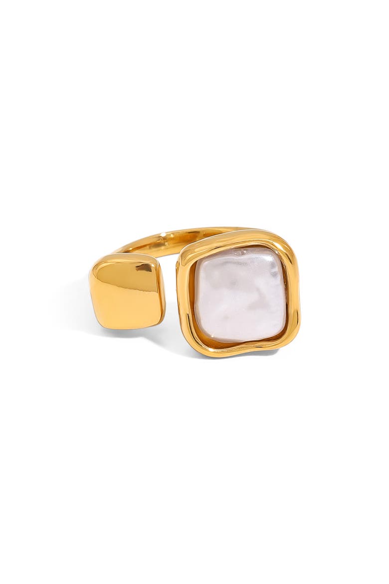 Square Faux Pearl Ring, Main, color, GOLD