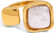 LA MENO Square Faux Pearl Ring