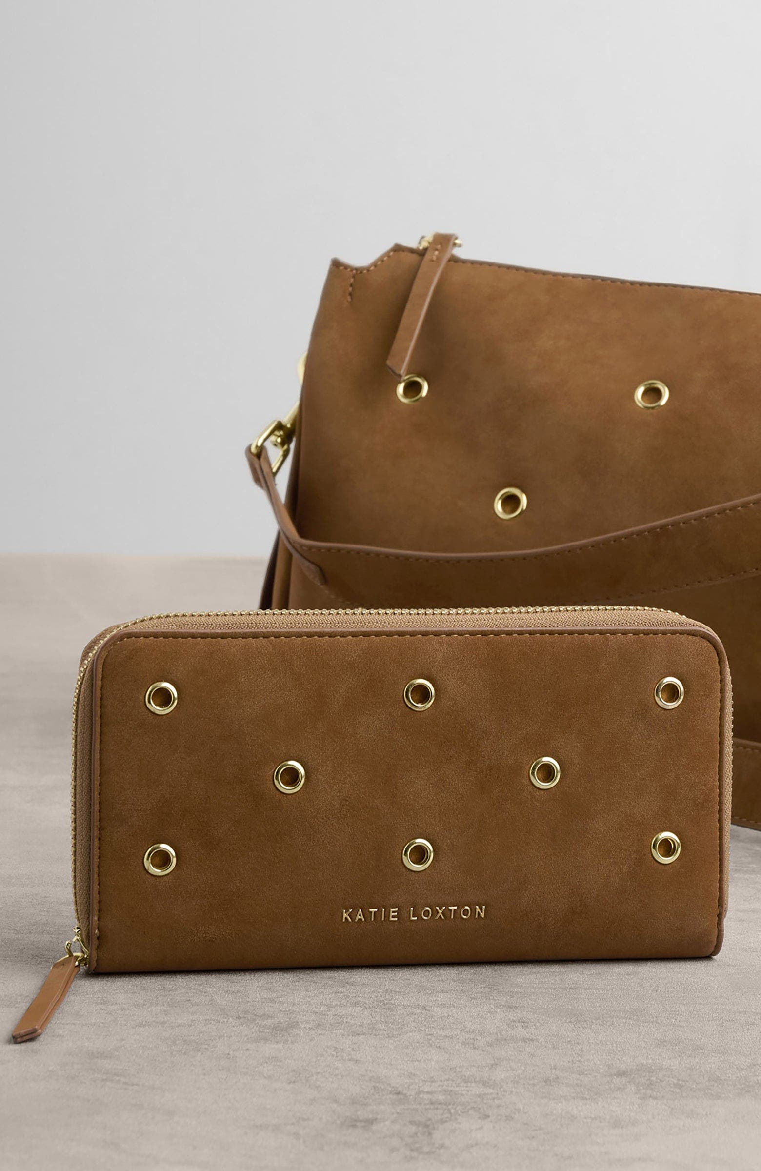 Large Purse, Alternate, color, Caramel Suedette with Eyelets