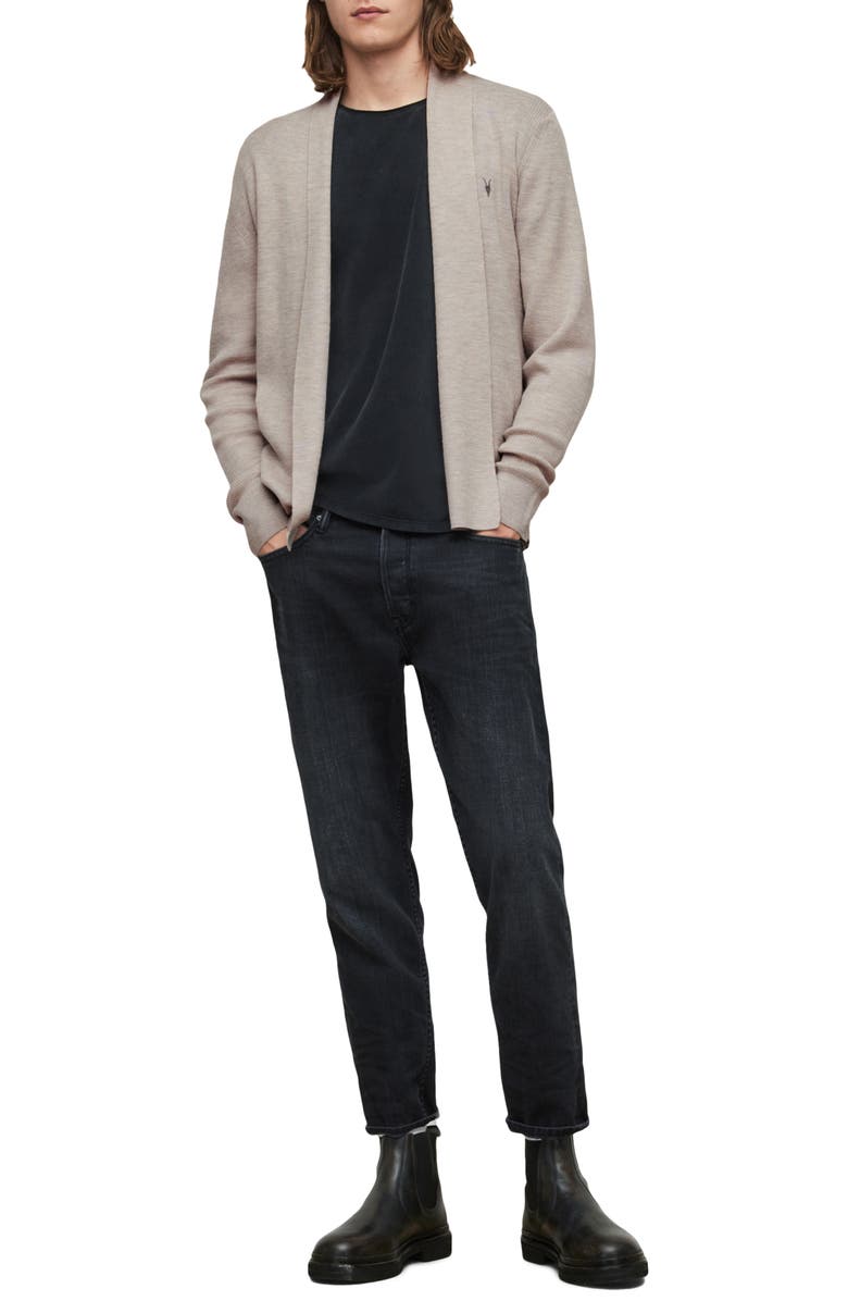 AllSaints Mode Merino Wool Open Front Cardigan, Alternate, color,