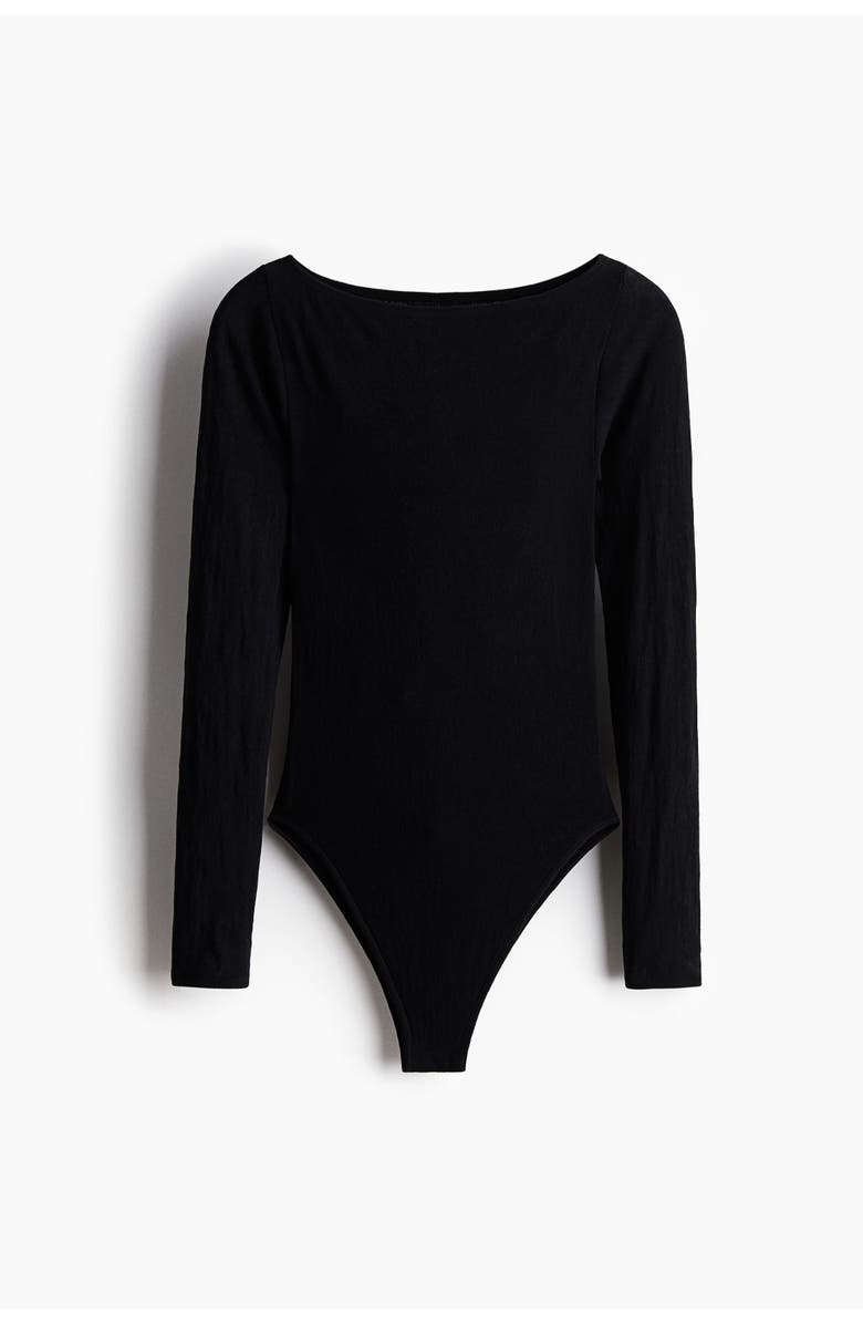 H&M Seamless lace bodysuit, Alternate, color, Black