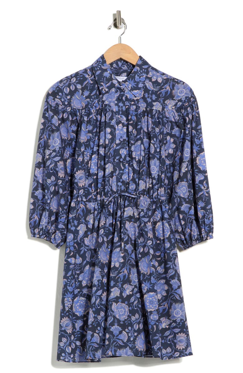 Derek Lam 10 Crosby Arbi Floral Balloon Sleeve Cotton Shirtdress, Main, color, Batik Navy Floral