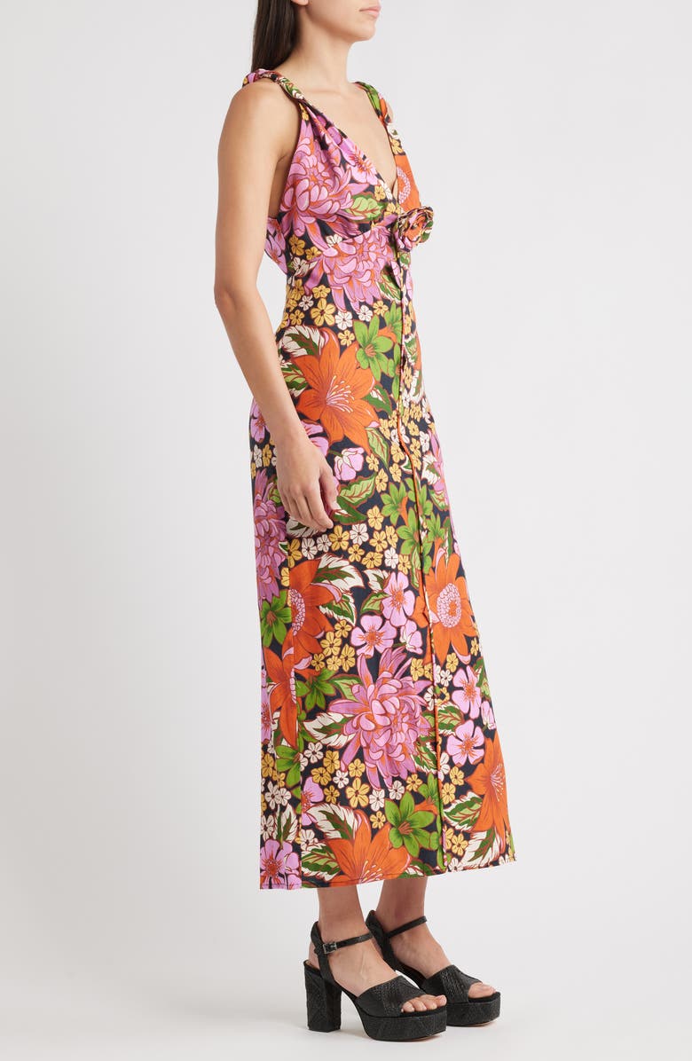 Vivi Rosette Detail Floral Linen Blend Maxi Dress