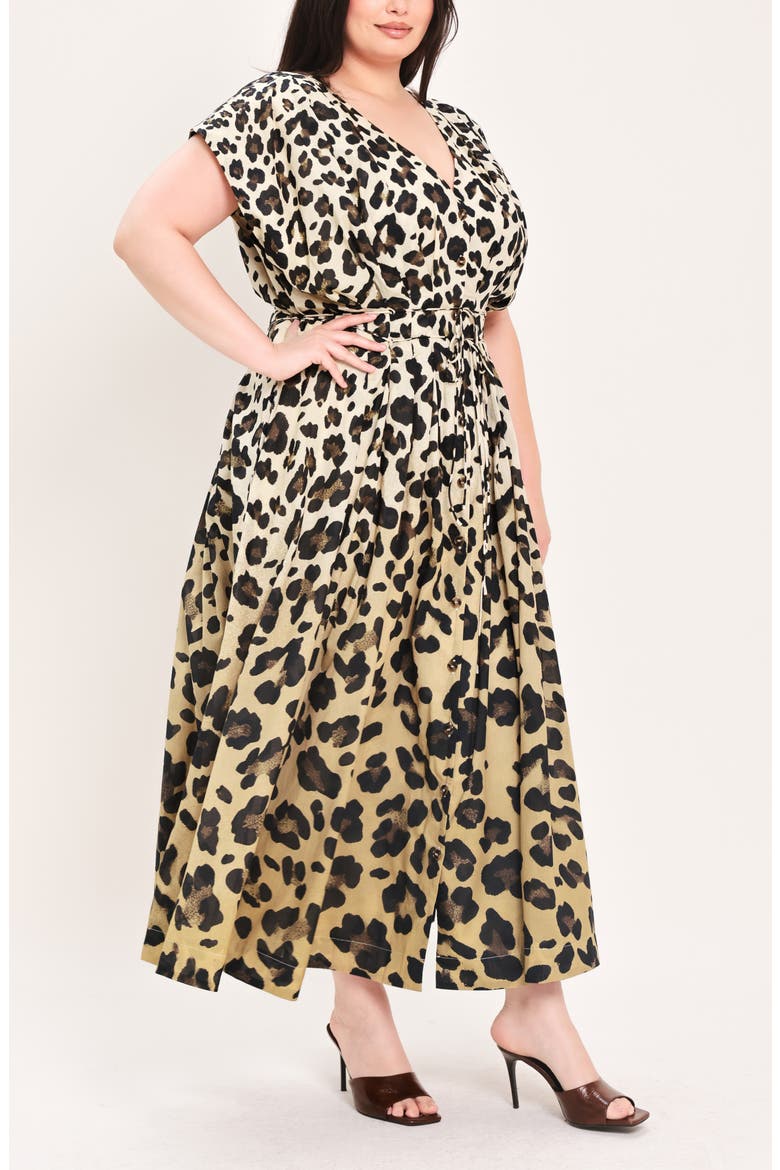 Leopard Print Cotton Midi Dress, Alternate, color, NEUTRAL MULTI