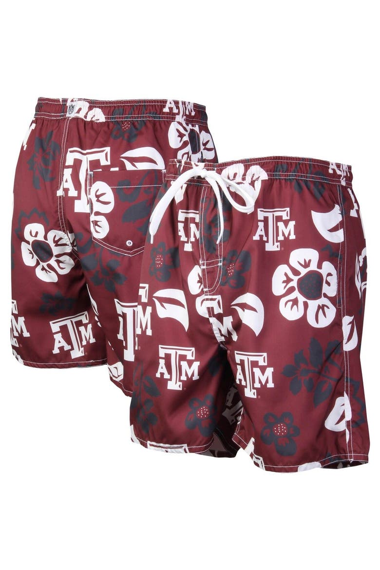 Men's Wes & Willy Maroon Texas A&M Aggies Floral Volley Logo Swim Trunks, Main, color, Maroon