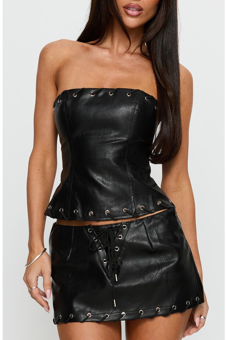 Pammie Faux Leather Strapless Top, Main, color, BLACK
