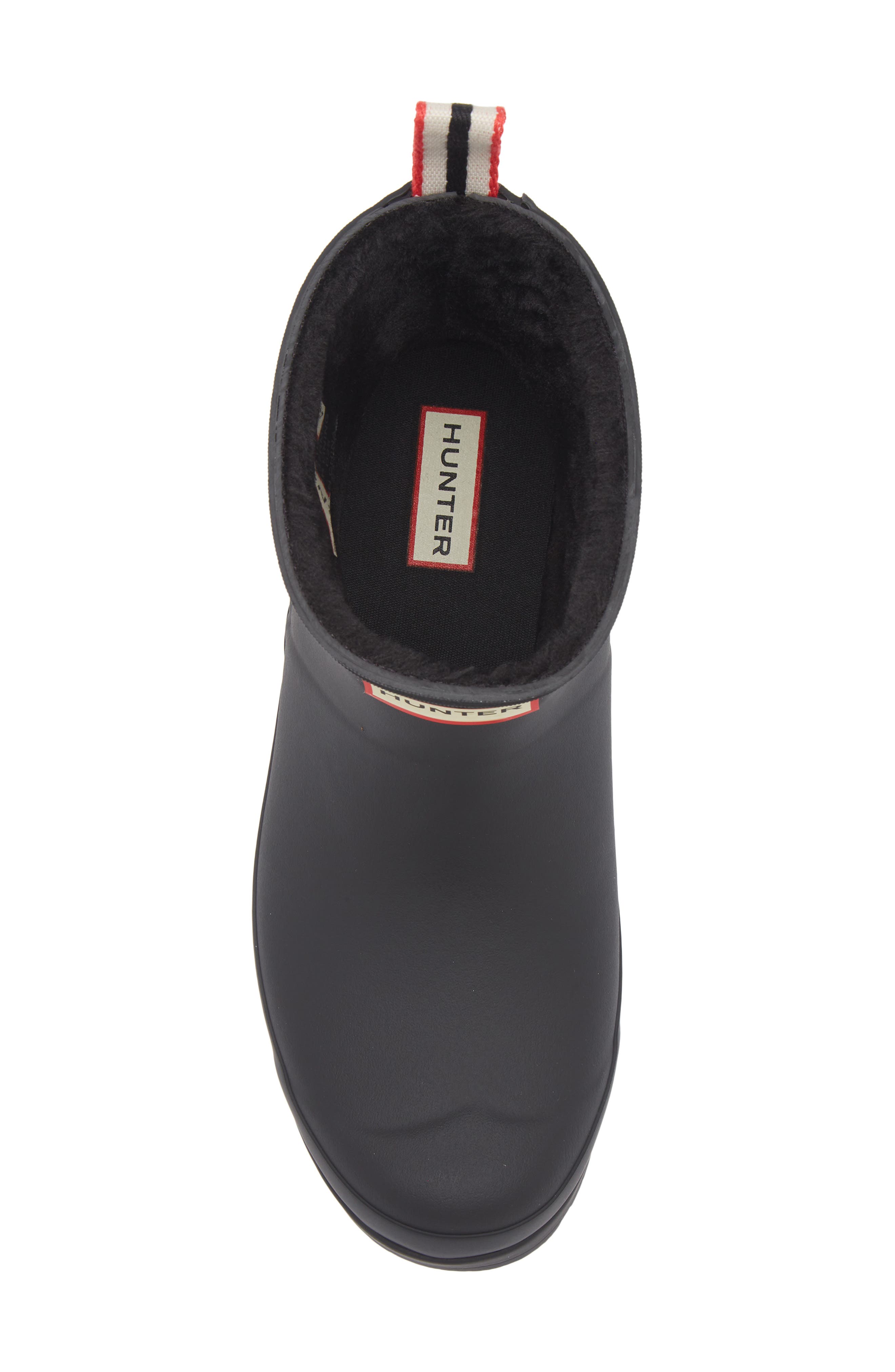 Hunter Play Short Faux Shearling Lined Waterproof Rain Boot, Alternate, color, Black