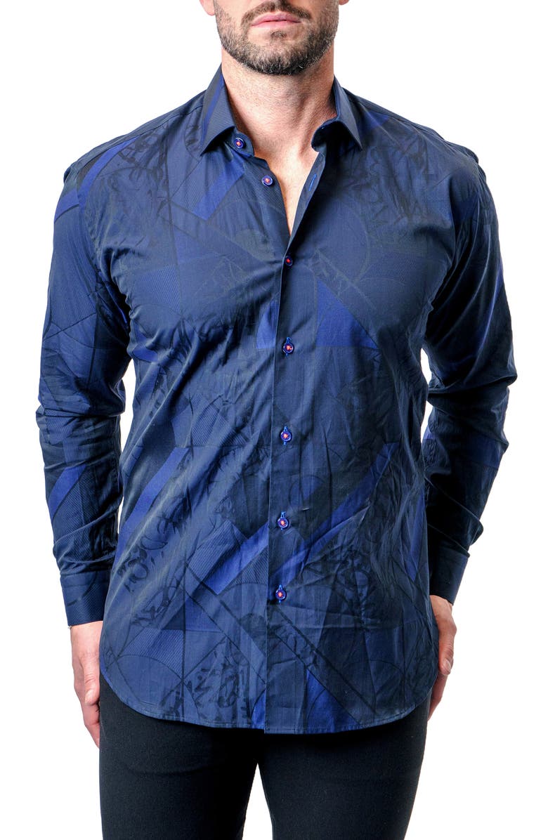 Maceoo Fibonacci Dark Blue Contemporary Fit Button-Up Shirt, Alternate, color, Blue