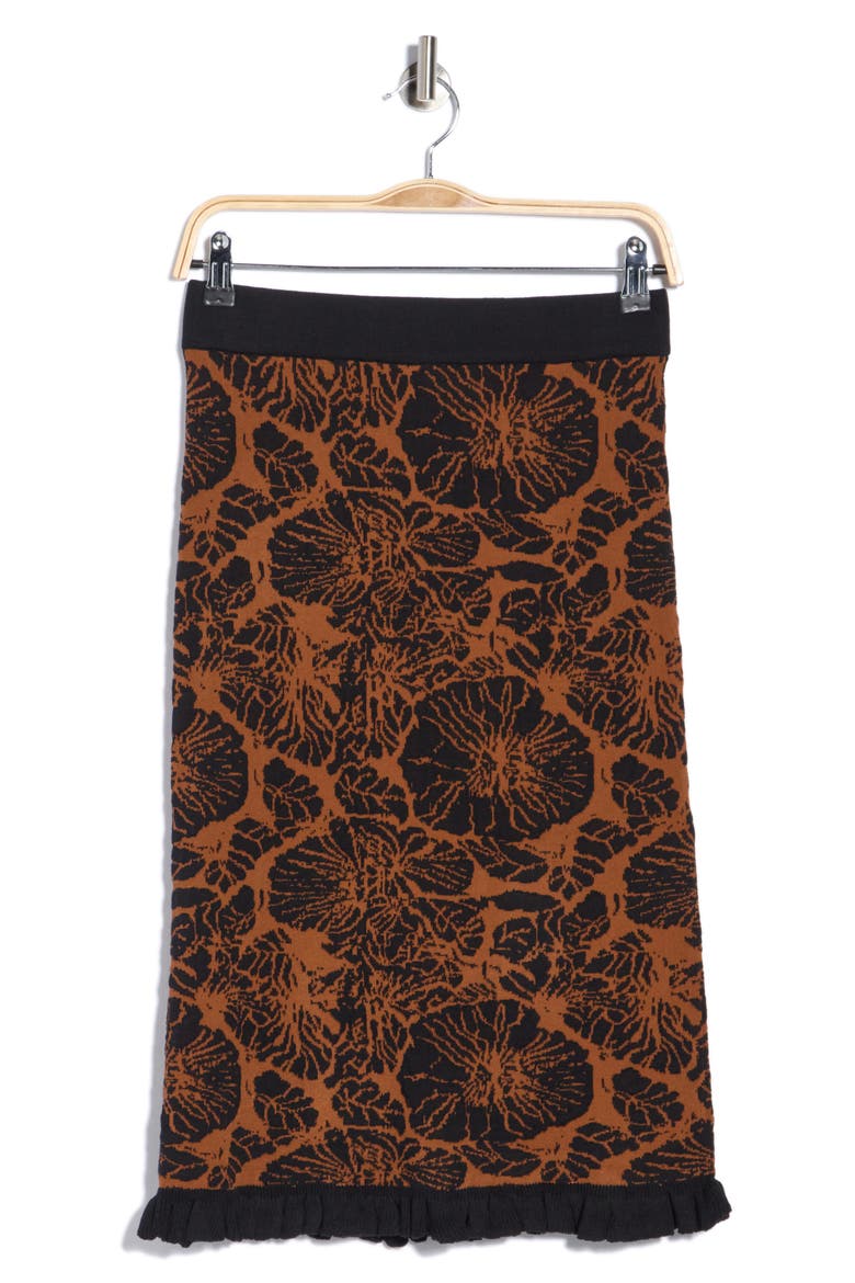 Floral Jacquard Midi Sweater Skirt, Alternate, color, DARK CAMEL/ BLACK FLORAL