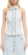 LIONESS Afterglow Ruffle Denim Halter Top