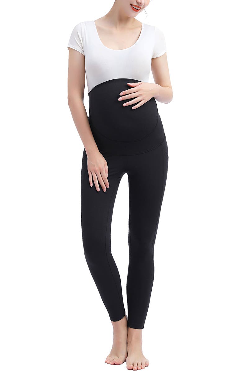 Kimi & Kai Sol Belly & Back Support Pocket Maternity Leggings, Alternate, color, Black