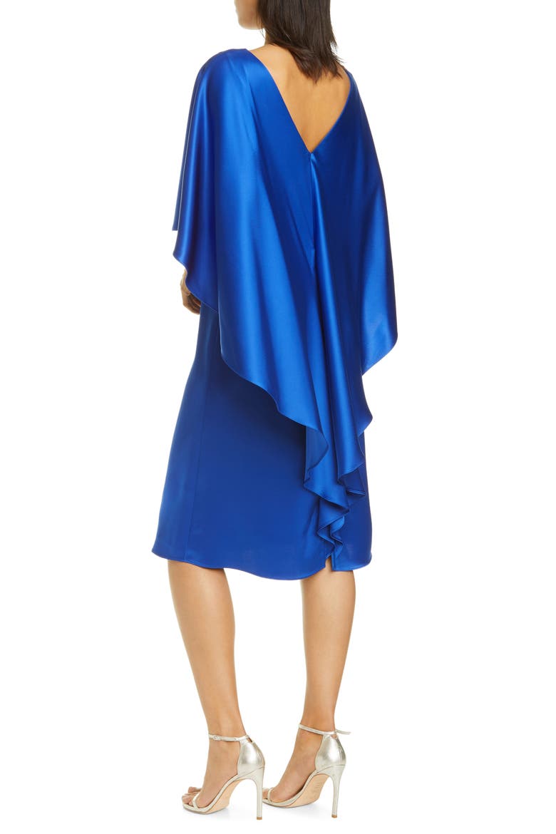 Cape Back Lightweight Liquid Satin Dress, Alternate, color, ELECTRIC BLUE