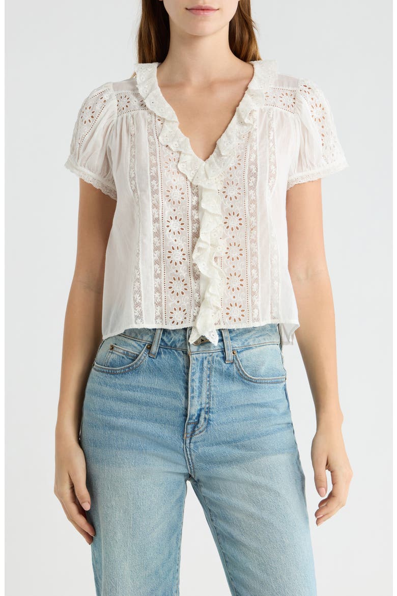 Clairette Eyelet Organic Cotton Voile Top, Main, color, SALT