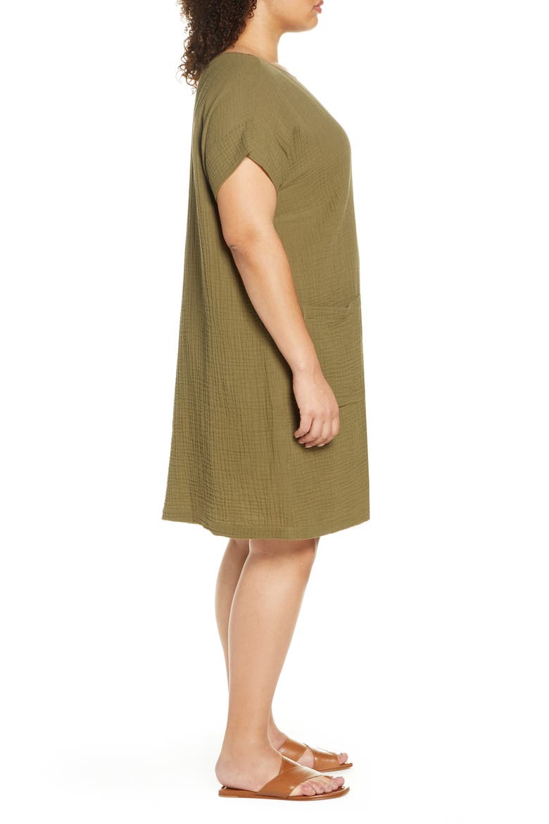 Ballet Neck Organic Cotton Shift Dress, Alternate, color, OLIVE