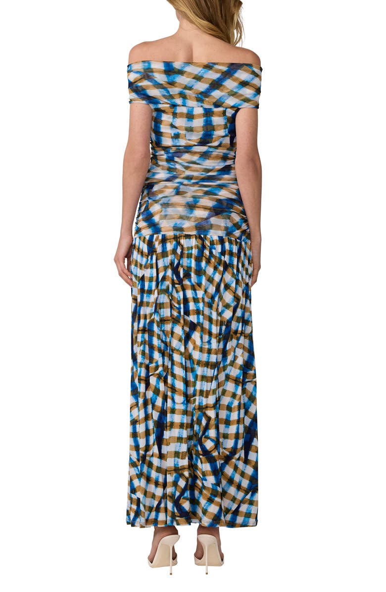 Diane von Furstenberg Cynthia Plaid Off the Shoulder Drop Waist Dress, Alternate, color, Picnic Plaid Corfu
