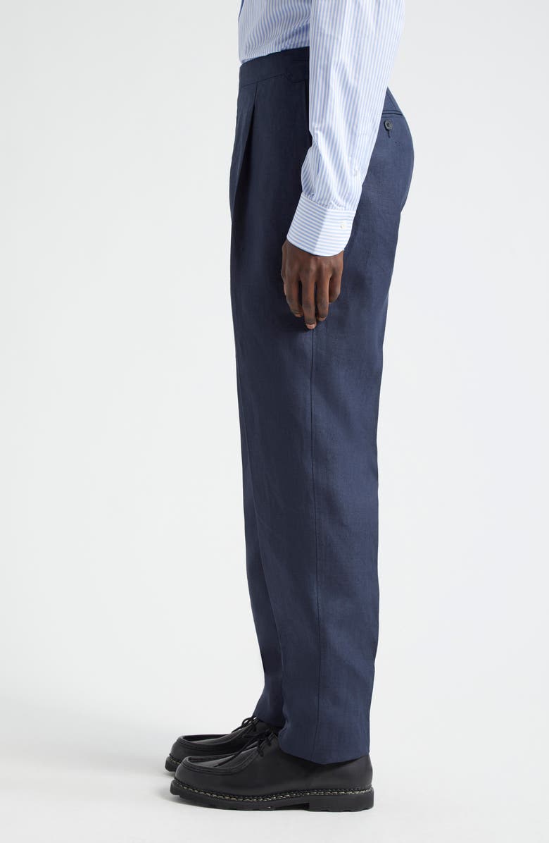 Thom Sweeney Tailored Pleated Linen Pants, Alternate, color, Navy