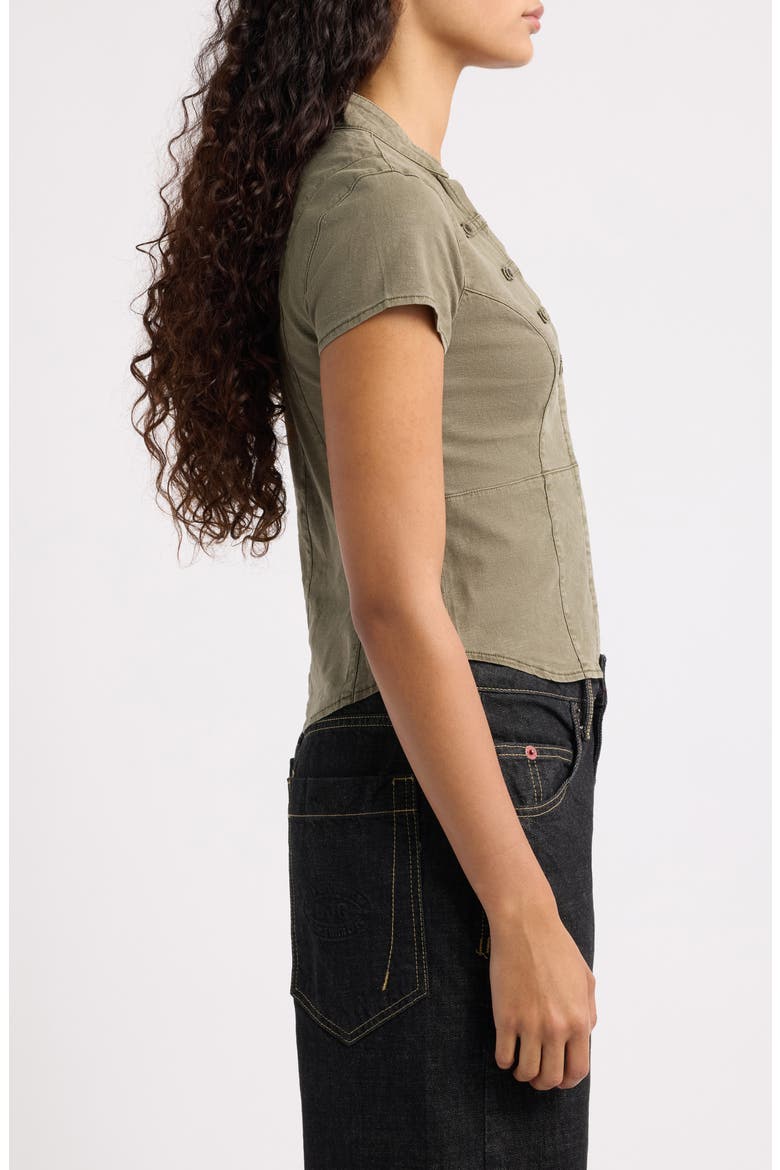 Milo Military Button Trim Linen Blend Crop Top, Alternate, color, KHAKI