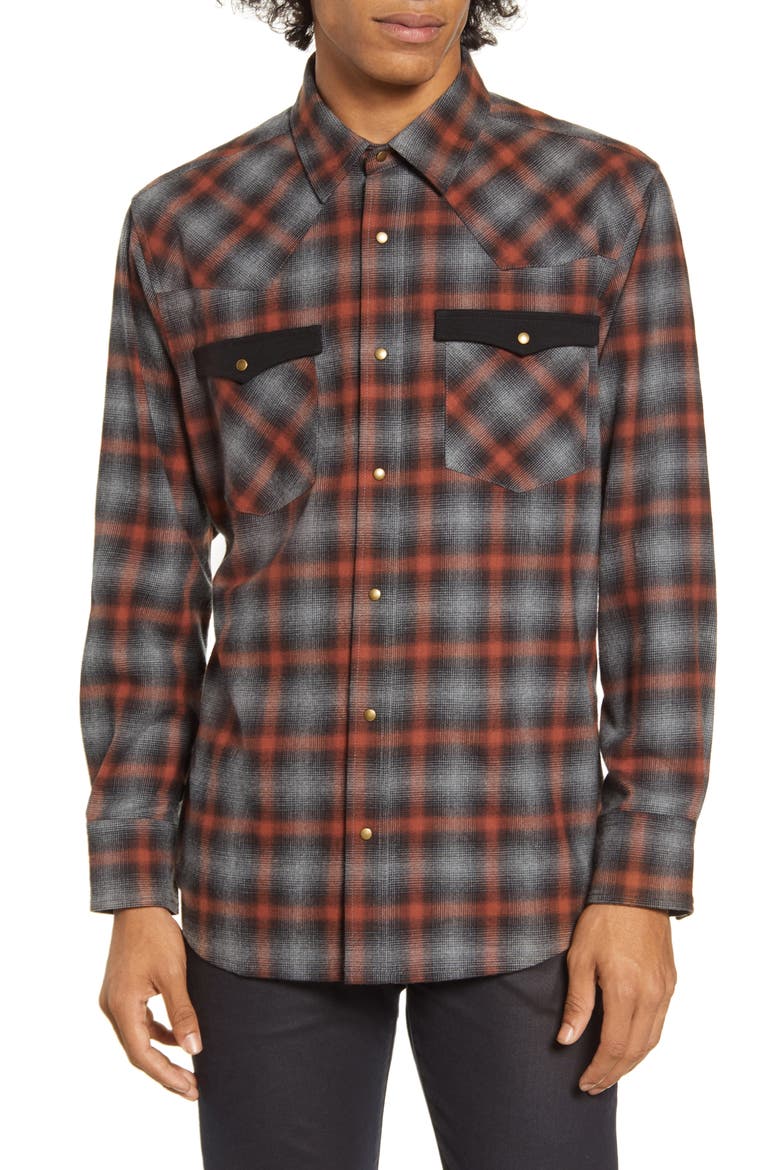 x Bob Dylan Upstate Regular Fit Plaid Shirt, Main, color, SHADOW