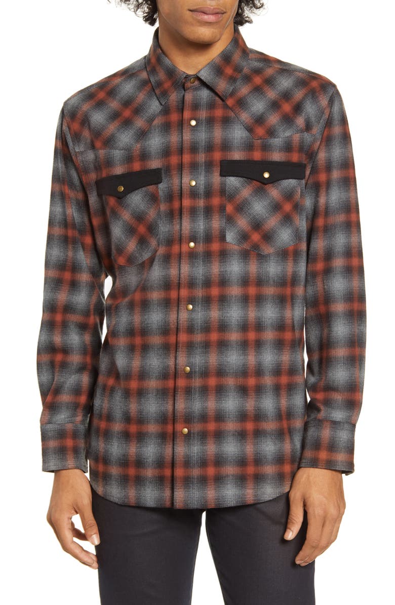 Barking Irons x Bob Dylan Upstate Regular Fit Plaid Shirt, Main, color, 