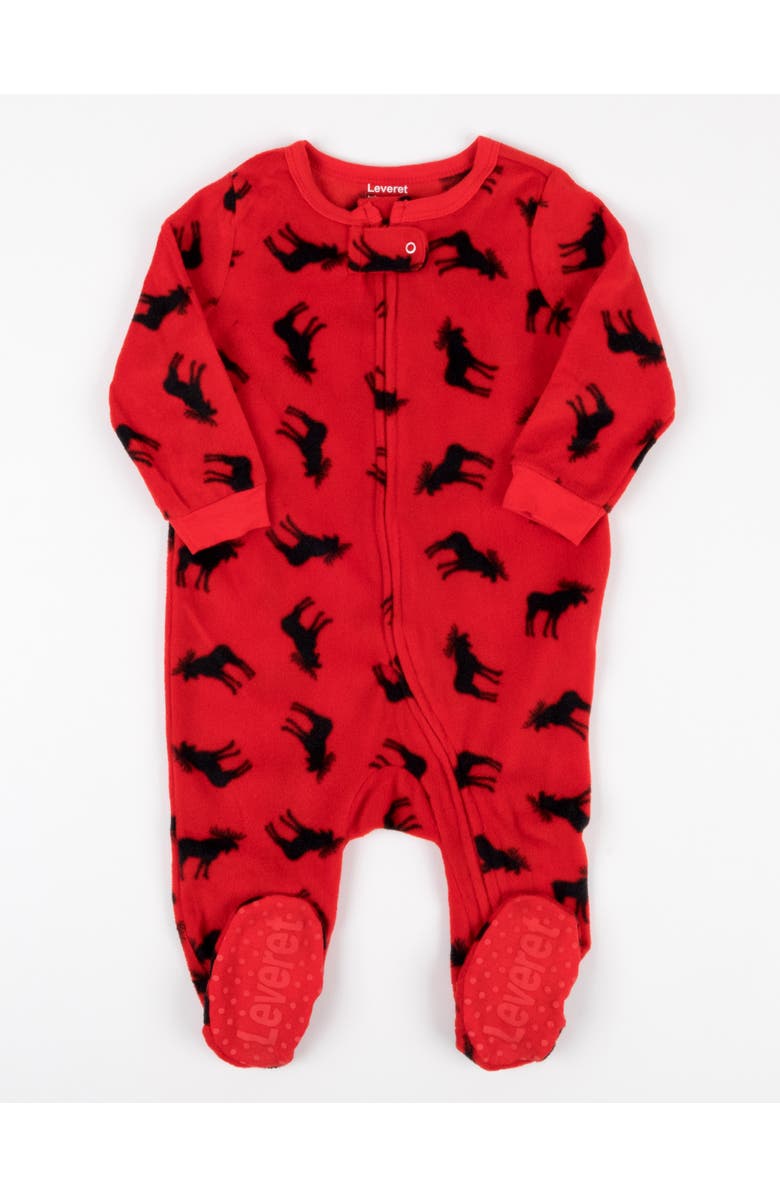 Leveret Kids Fleece Footed Printed Holiday Pajamas, Main, color, Moose