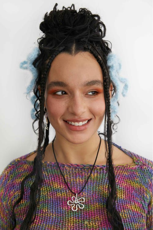 Velvet Luna Cord Necklace With Flower Charm In Black