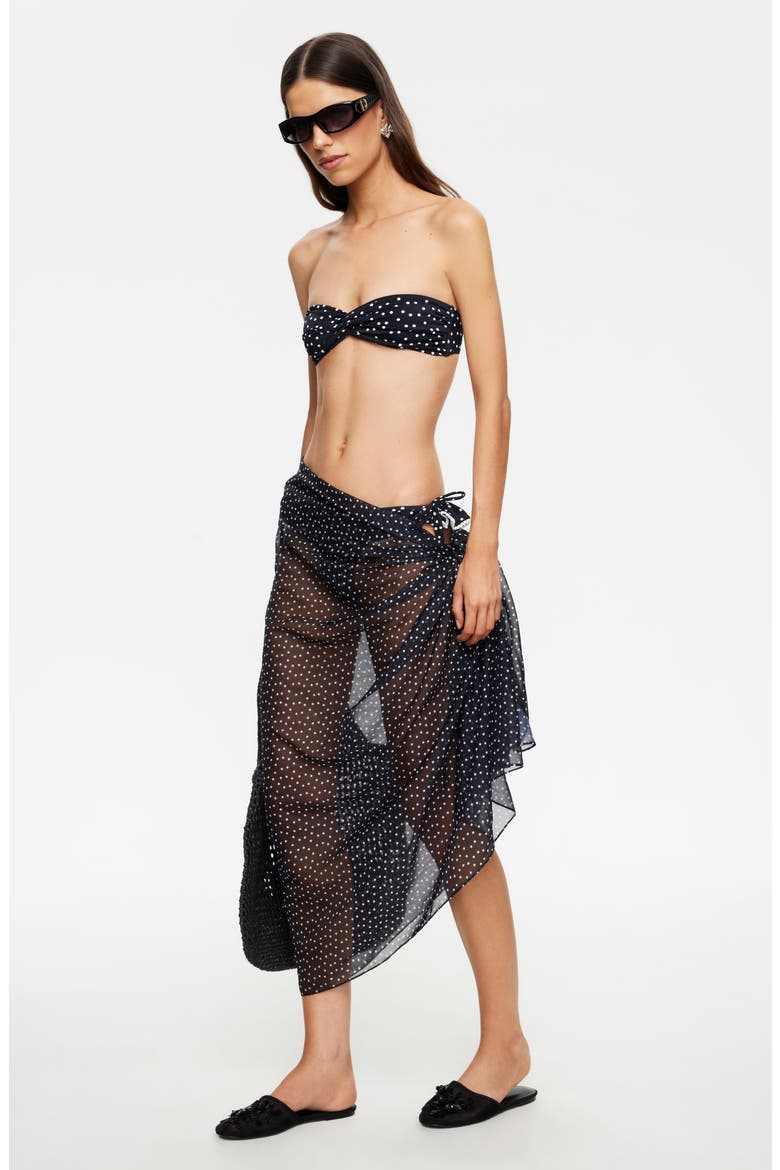 Wavelength Sheer Cover-Up Wrap Skirt, Alternate, color, NOIR POLKA