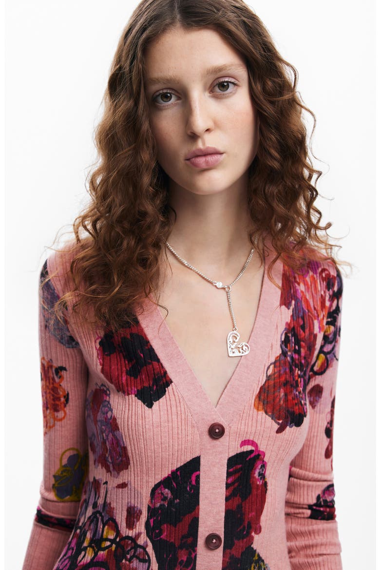 Floral Print Long Sleeve Rib Sweater Dress, Alternate, color, PINK/ RED