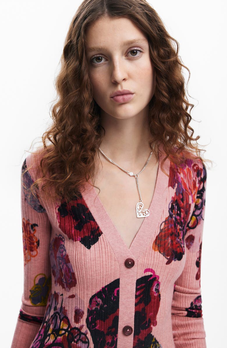 Desigual Floral Print Long Sleeve Rib Sweater Dress, Alternate, color, 