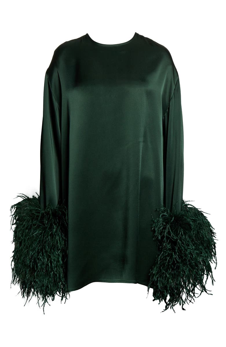 LAPOINTE Ostrich Feather Trim Long Sleeve Crepe Shift Dress, Alternate, color,