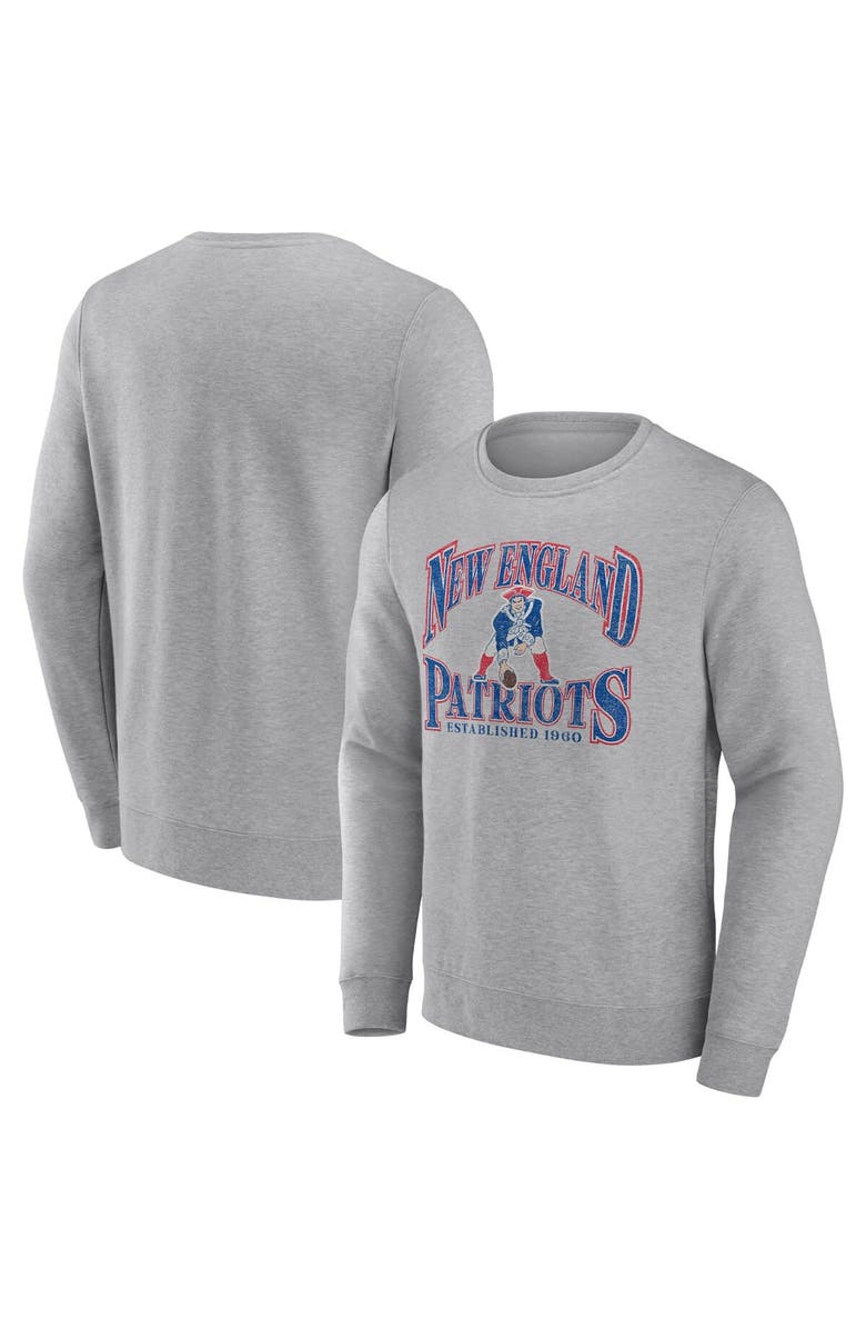 FANATICS Men's Fanatics Branded Heathered Charcoal New England Patriots Playability Pullover Sweatshirt, Main, color, 