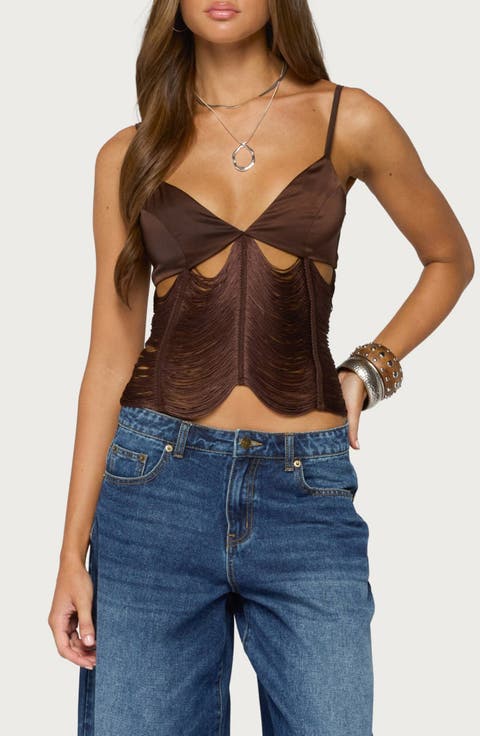 Dulcy Cutout Fringed Satin Camisole