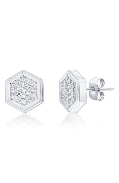 Men's Cubic Zirconia Hexagon Stud Earrings
