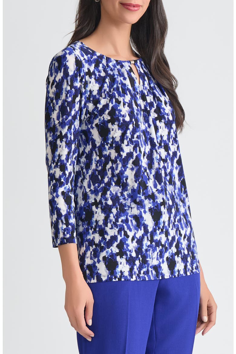 Pleated Three-Quarter Sleeve Top, Alternate, color, KASPER NAVY MULTI