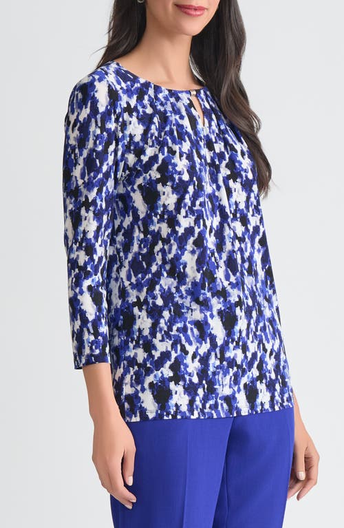 Kasper Pleated Three-quarter Sleeve Top In Blue