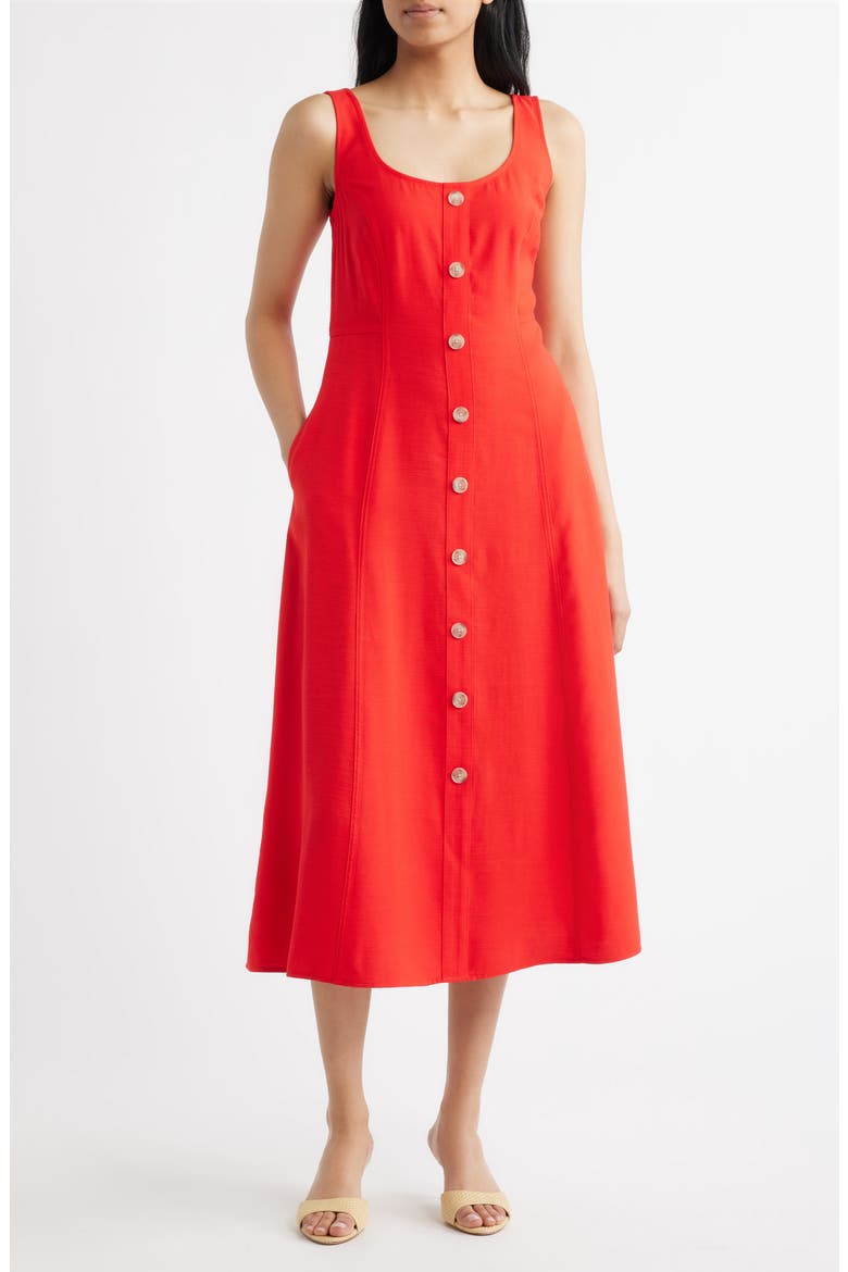 Button Detail Tank Midi Dress, Main, color, BEGONIA RED