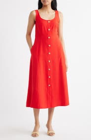 Anne Klein Button Detail Tank Midi Dress