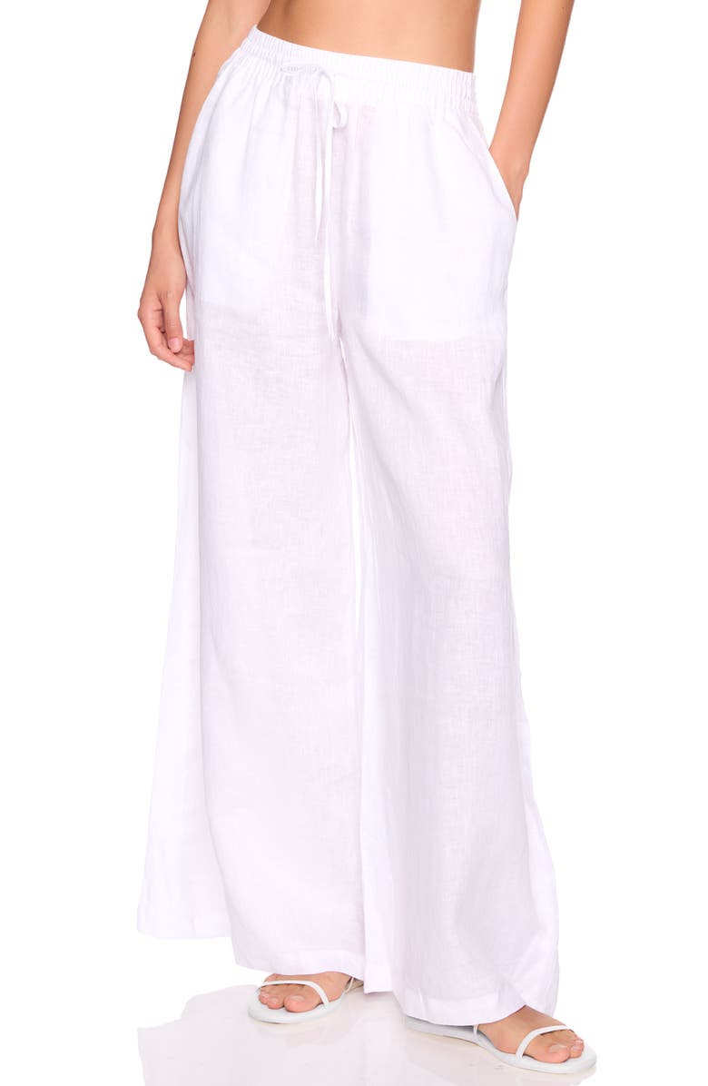Susana Monaco Tie Waist Wide Leg Linen Pants, Alternate, color, Sugar