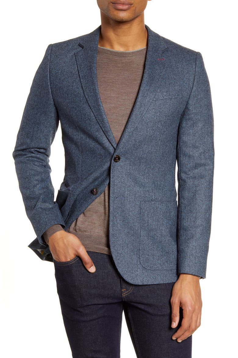 Athlead Slim Fit Herringbone Wool Blend Sport Coat, Main, color, BLUE
