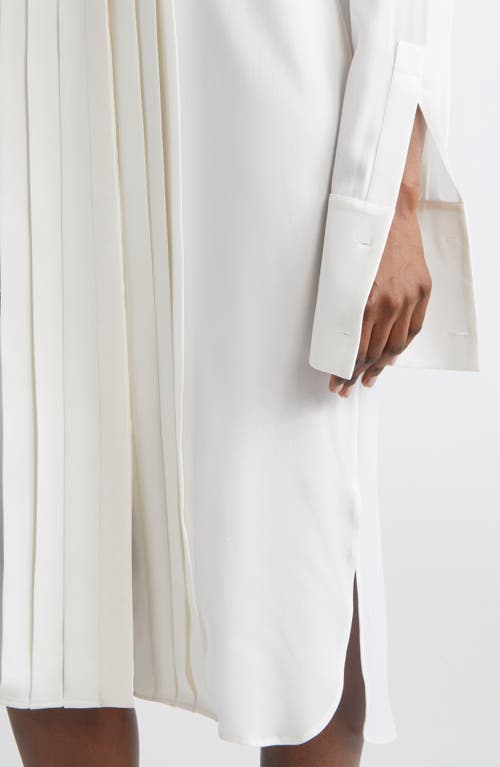 Michael Kors Collection Pleated Front Long Sleeve Silk Shirtdress In White