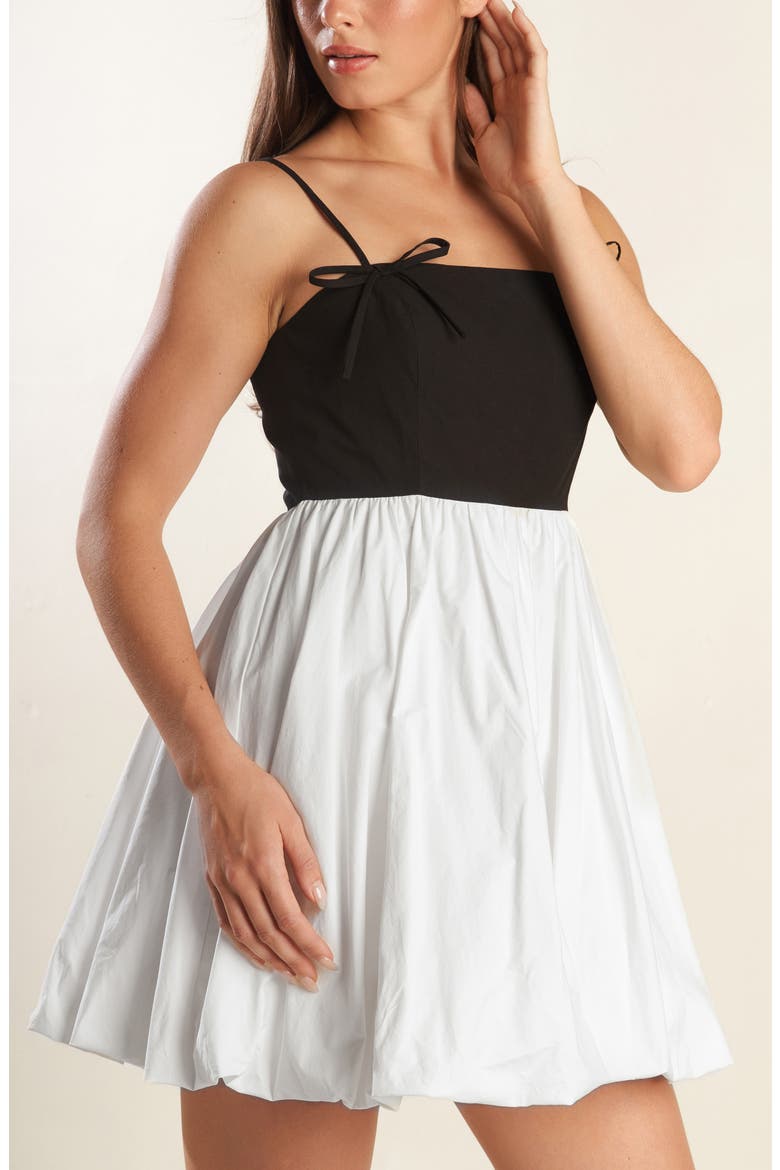 Colorblock Bubble Hem Minidress, Alternate, color, WHITE/ BLACK