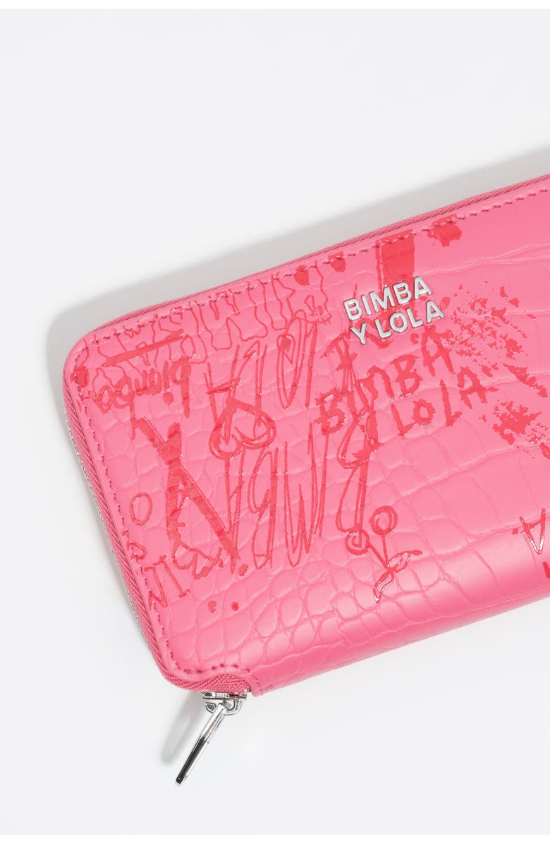 Bimba y Lola Medium Shiny Textured Bimba Logos Print Horizontal Wallet, Alternate, color, Bimba Logos Pink Berry