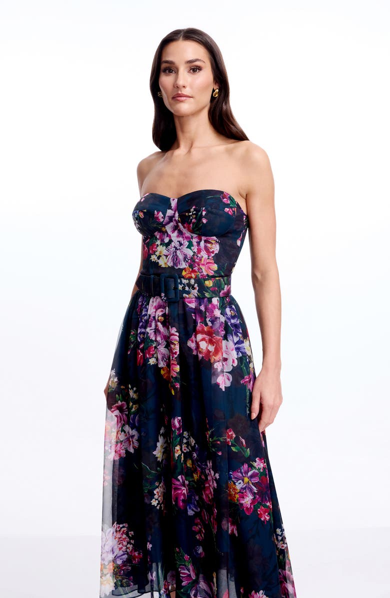 Dress the Population Jenny Floral Strapless Fit & Flare Cocktail Dress, Alternate, color, Peacock Blue Multi