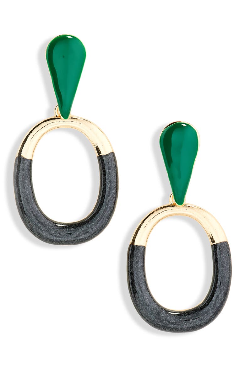 Geometric Enamel Drop Earrings, Main, color, BLACK