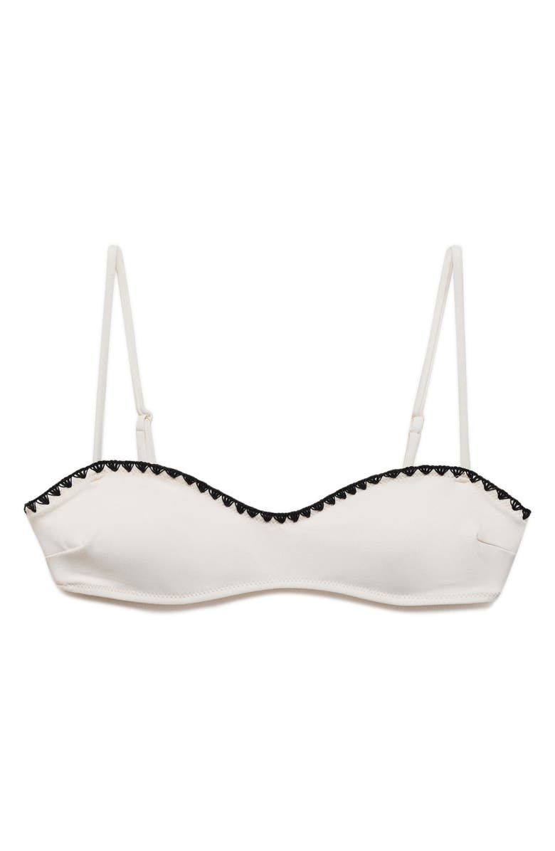 MANGO Contrast Embroidery Bikini Top, Main, color, White