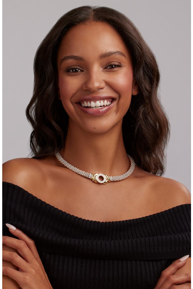 Embrace Pavé Diamond Circle Caviar Necklace, Alternate, color, SILVER