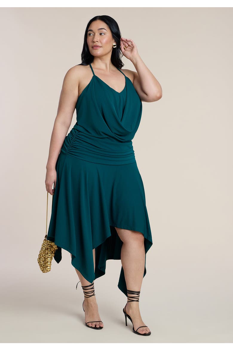 Asym Hem Draped Jersey Midi Dress, Alternate, color, FOREST BIOME