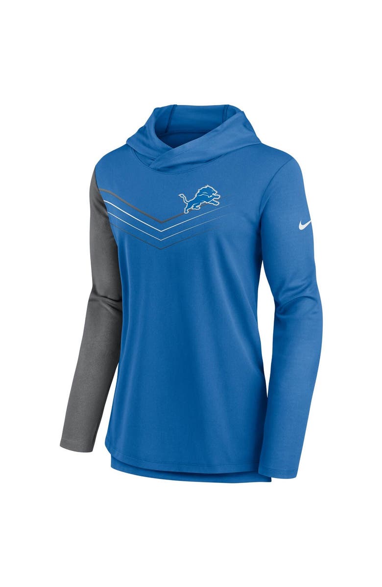 Nike Women's Nike Blue/Heathered Charcoal Detroit Lions Chevron Hoodie Performance Long Sleeve T-Shirt, Alternate, color, 