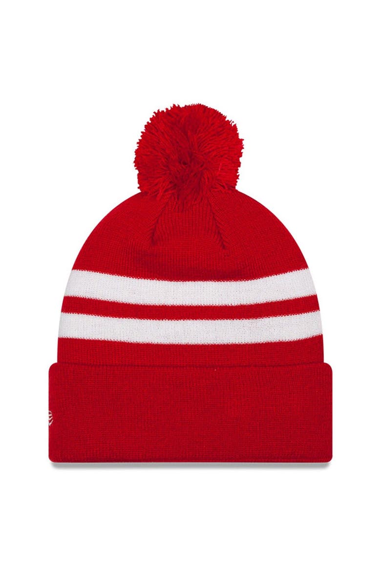Men's New Era Red Tampa Bay Buccaneers 2022 NFC South Division Champions Top Stripe Pom Knit Hat, Alternate, color, Red