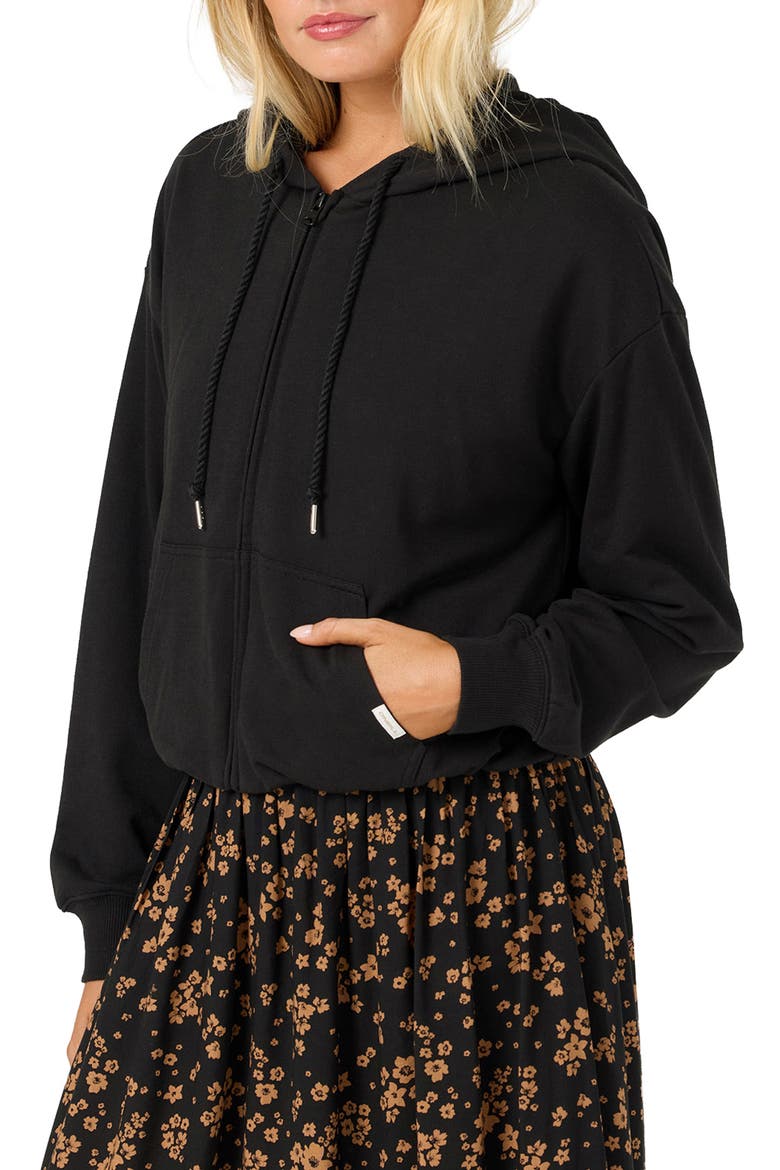 Mae Full Zip Bubble Hoodie, Alternate, color, BLACK