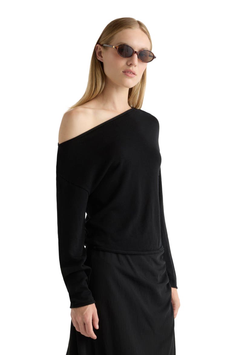 Hachi Tencel Wool Off Shoulder Sweater, Main, color, Black